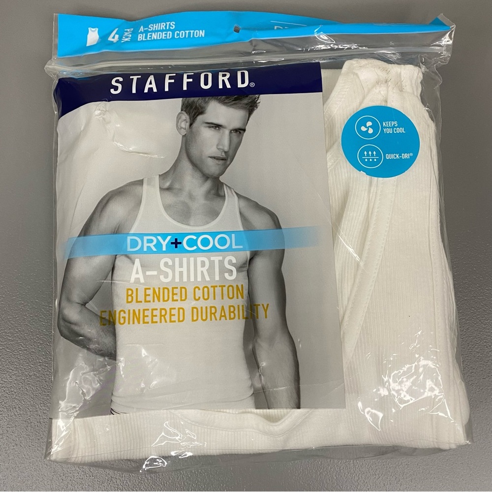 Stafford Pack of 3 Dry+Cool Blended Cotton A-Shirts White Long XL Tank Tops